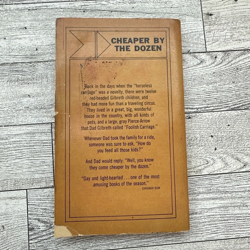 Cheaper by the Dozen‎ Gilbreth 1966 Bantam Vintage Humor Memoir Paperback
